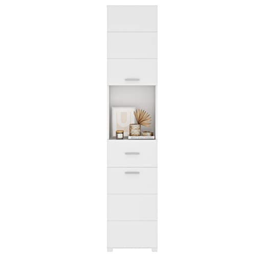 FOREHILL Badezimmerschrank Hochschrank schmaler Badschrank mit 2 Türen und 1 Schublade, weiß 37x30x180cm