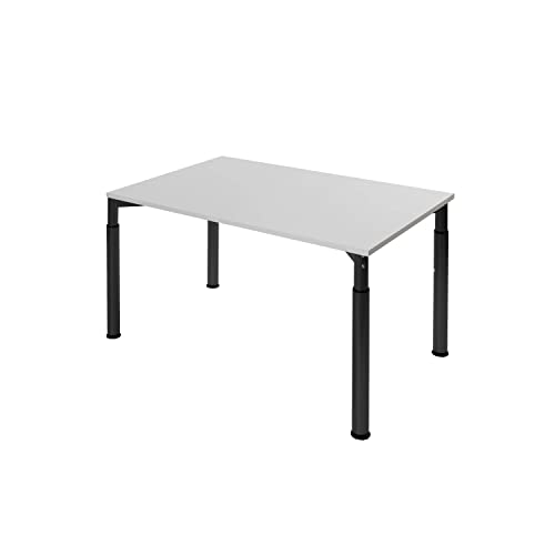 boho office® Konferenztisch, Schreibtisch, Tisch, Schwarz, in der Höhe einstellbar inkl. Tischplatte in 160 x 80 cm in Lichtgrau