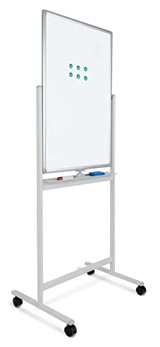 Pronomic WB-6090 Whiteboard - Magnetisch, drehbar, beidseitig beschreibbar - Fläche: 60x90cm - Trocken abwischbar - Alurahmen - Rollen & Tafel verriegelbar - Inkl. Markern, Magneten, Schwamm - Weiß