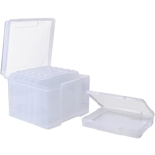 Große Foto Aufbewahrungs Organizer Box, Fotoaufbewahrungsbox Kunststoff mit 6 Fotohüllen, Transparent Fotoboxen mit Deckel, Container Case Rezeptkarten Werkzeuge Bastelarbeiten Sortierbox, 20x14.5x3cm