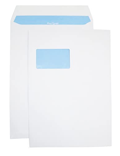 Netuno 50 Versandtaschen DIN C4 Weiß 229 x 324 mm 90g große Briefumschläge mit Fenster links haftklebend große Versandtaschen a4 mit Sichtfenster Großbrief a4 weiß Briefkuverts C4 envelope big
