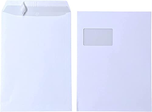 30x Versandtaschen C4 A4 weiß mit Fenster, selbstklebend mit Abziehstreifen, mit grauen Innendruck, 120 g/qm, Maße 229 x 324 mm Umschläge Kuvert
