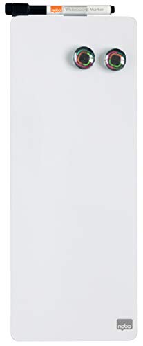 Nobo Schmales Magnetisches Mini-Whiteboard, Rahmenlos, Trocken Abwischbar, Leicht zu Reinigen, Wandmontage, Integrierte Stifthalterung, Zuhause/Büro, 140 x 360 mm, Weiß, 1903764