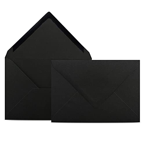 25 Briefumschläge DIN C6 Schwarz - 11,4 x 16,2 cm - Kuverts mit 80 g/m² Nassklebung spitze Klappe - Umschläge ohne Fenster - Colours-4-you