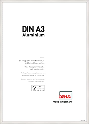 DEHA Design Bilderrahmen Boston, 29,7 x 42 cm (A3), Silber, Aluminium, für Poster und Bilder, bruchsicheres Acrylglas, Hoch- und Querformat, stabile Rückwand