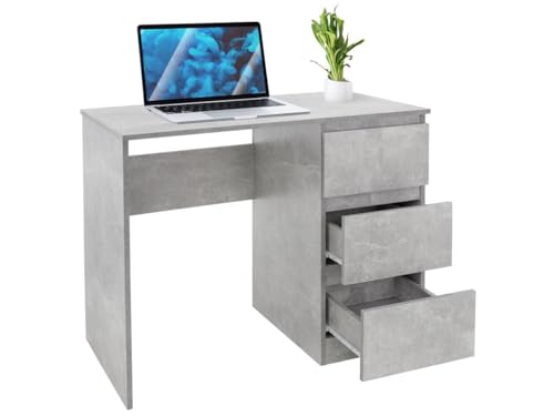 ML-Design Schreibtisch mit 3 Schubladen, 90x76x50 cm, Grau in Beton-Optik, viel Stauraum, modern, Arbeitstisch Bürotisch Computertisch Büromöbel Kinderschreibtisch Laptoptisch PC Tisch, für Heim/Büro