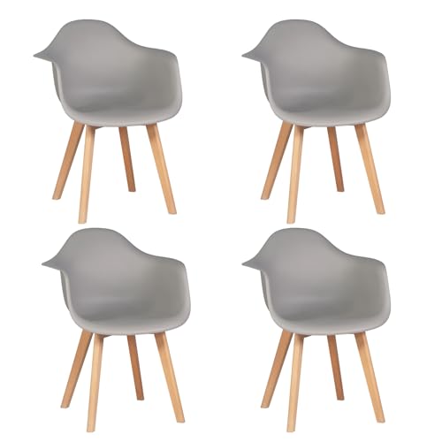 EGOONM 4er Set Esszimmerstühle Armlehne Retro Stuhl Holzbeinen Stuhl im Nordischen Stil-Grau