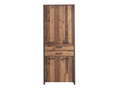 FORTE Clif Büroschrank mit 4 Türen und 2 Schubladen, Holzwerkstoff, Old Wood Vintage / Betonoptik Dunkelgrau, (BxHxT): 86,7 x 220,7 x 41,6 cm