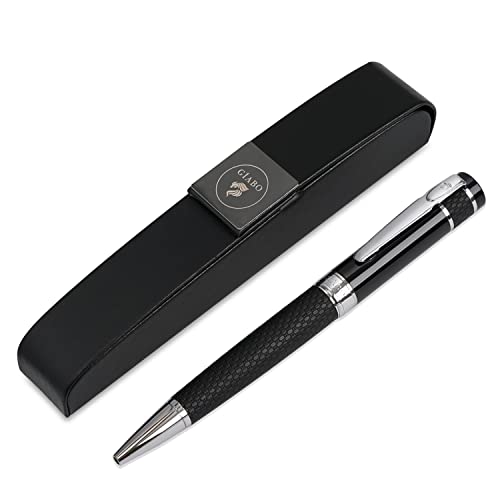 Gíabo Mokuzai │Luxus Kugelschreiber in schwarz│Hochwertiger Kugelschreiber mit einer Mischung aus 202 Edelstahl/Kupfer│Griffbereich aus PU-Leder für einen angenehmen halt