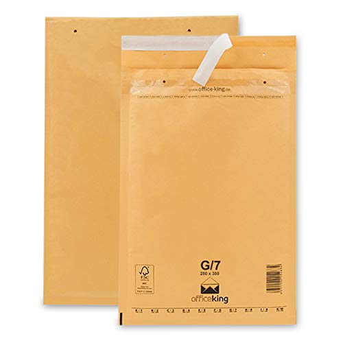 officeking G/7 Luftpolstertaschen 50 Stk Braun, Reißfest, DIN A4+ C4 Versandtaschen | 250 x 350 mm Umschlag 50my Briefumschlag, wasserabweisendes Kraftpapier