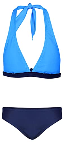 Aquarti Mädchen Bikini Set Bustier Bikinislip Zweiteiliger Badeanzug, Farbe: Blau/Dunkelblau, Größe: 158