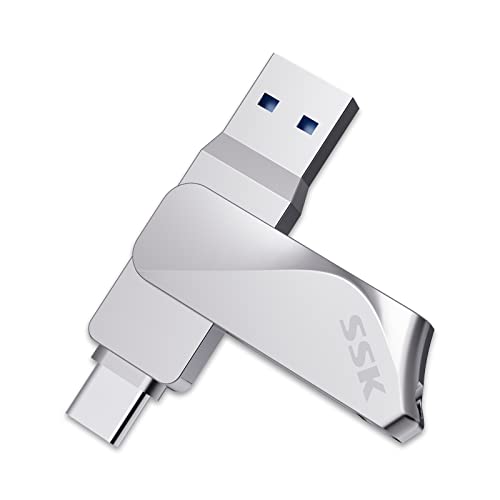 SSK USB Stick 128GB USB 3.2 Speicherstick Metall Memory Stick Dual USB-Sticks USB-A & Typ-C OTG USB-Flash-Laufwerk Wasserdichter Datenspeicher Upto 150MB/s, Ultra Fit Flash Drive für Datenspeicherung