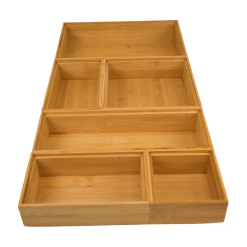 Schubladen Organizer Bambus - Ordnungssystem 100% Natur Holz - Langlebig Nachhaltig - Ordnungsboxen Kosmetik Kitchen Gewürz - Boxen für Küche, Bad & Büro - Make Up Organizer