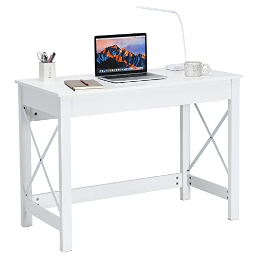 COSTWAY Moderner Computertisch, Schreibtisch mit X-förmigem Design, Laptop-Tisch, Bürotisch, Arbeitstisch aus MDF und Stahl, PC Laptop Tisch für das Heimbüro, 105 x 50 x 76 cm, Weiß