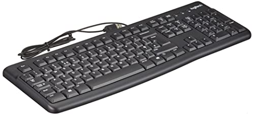 Logitech K120 Kabelgebundene Business Tastatur für Windows und Linux, USB-Anschluss, Leises Tippen, Robust, Spritzwassergeschützt, Tastaturaufsteller, UK QWERTY-Layout - Schwarz