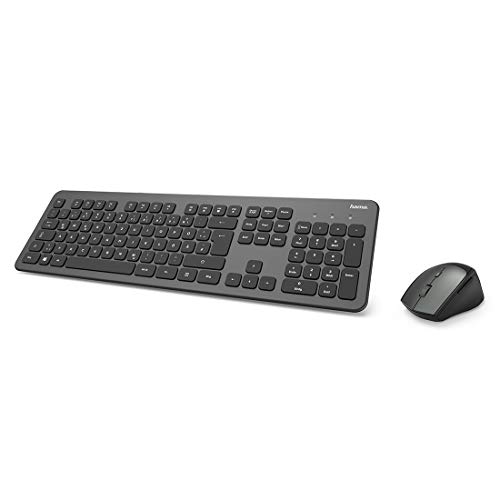 Hama Funk-Tastatur Maus Set (QWERTZ Tastenlayout, kabellose ergonomische Maus, 2,4GHz, USB-Empfänger) Windows Keyboard Funkmaus-Tastatur-Set, schwarz anthrazit