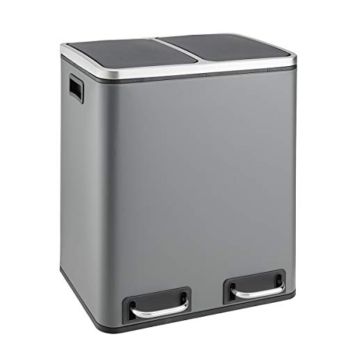 SVITA TM2X15 Treteimer 30 Liter Grau Abfalleimer Mülleimer Design Mülltrennung Papierkorb Küchen-Ordnung Trennsystem