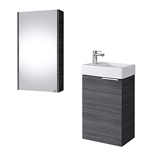 Planetmöbel Waschtischunterschrank mit Spiegelschrank Badmöbel Set 40cm für Badezimmer Gäste WC Anthrazit