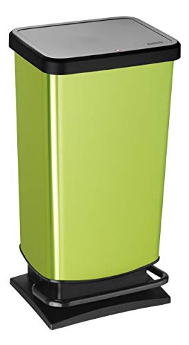 Rotho Paso Mülleimer 40l mit Deckel, Kunststoff (PP) BPA-frei, grün metallic, 40l (35.3 x 29.5 x 67.6 cm)