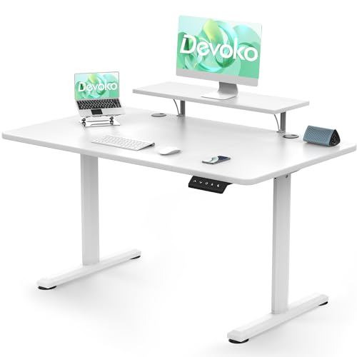 Devoko Höhenverstellbarer Schreibtisch Elektrisch 120×60cm Con Soporte para Monitor, Schreibtisch Höhenverstellbar Elektrisch mit 2 Höhen Memory-Steuerung, Ergonomisches Sitz-Stehpult (Weiß)
