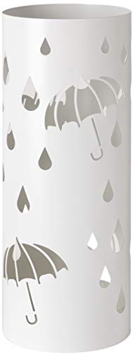 Baroni Home Regenschirmständer, zylindrisch, aus Metall, mit Aussparungen in Regen- und Regenschirm-Form Weiss 19x19x49 cm, mit Haken und Abnehmbarer Regenschale