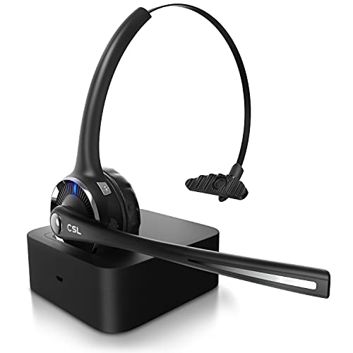 CSL - Bluetooth 5.0 Headset mit Ladestation - PC Headset mit flexiblem Mikrofon - Multipoint - kabellos - leicht - freisprechen - für Auto und LKW Computer Call Center Handys