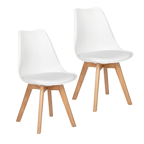 EGGREE Esszimmerstühle 2er Set mit Eichenbeinen Holz SGS geprüft, stühle Skandinavisch Design modern Gepolsterter Küchenstühle esszimmer Stuhl Holz Weiß