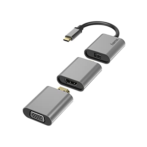 Hama Adapter Set, 6in1 Hub mit USB-C (USB C Adapter mit Mini-DisplayPort, HDMI™, VGA für PC, Notebook, Tablet, TV oder Beamer, Ultra HD Kinoqualität 4K, kompatibel mit Thunderbolt) Aluminium
