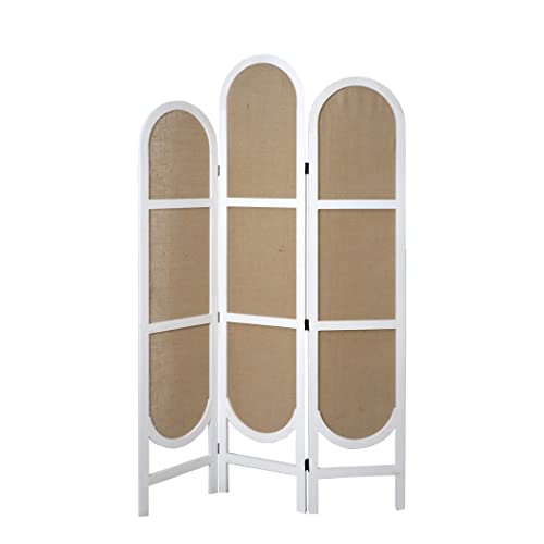 LW Collection Paravent Raumteiler Weiß Holz - Raumteiler 3 Paneele - Trennwand 170x120cm - Paravent Fertig - Rund