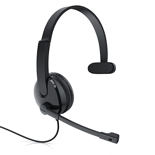 CSL - Mono Headset mit Mikrofon für kristallklare Anrufe, Headset mit Stummschaltfunktion, 3,5mm Klinkenstecker, für Call-Center, Skype, Zoom, Schwarz