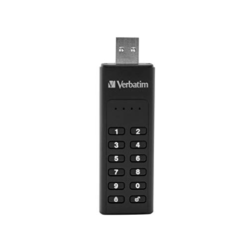 Verbatim Keypad Secure USB-Stick, USB-3.2 Gen 1, 32GB, Speicherstick mit Passcodeschutz & Verschlüsselung, inkl. USB-A Verlängerungskabel, USB-3 für Laptop Notebook & Co, schwarz