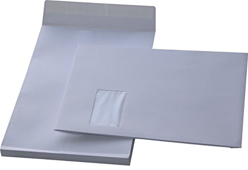 25 St. C4 Faltenversandtaschen mit Fenster weiß Stehboden und 20 mm Falte 130 gr. Kuvert 229x324x20 mm Haftklebend Briefumschläge HK Briefhüllen