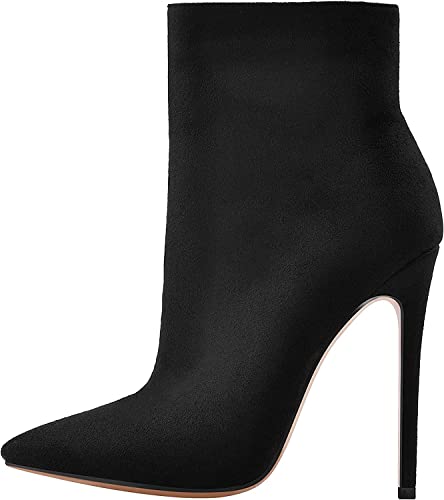 Only maker Damen Spitz Stiefeletten Stiletto Ankle Boots Pointed Toe Veloursoptik Schwarz 44 EU