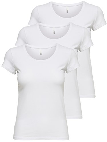 ONLY 3er Pack Damen T-Shirt schwarz oder weiß Kurzarm lang Basic Sommer T-Shirts XS S M L XL 15209153