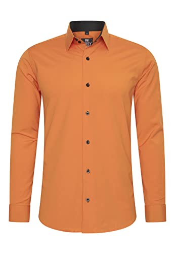 Rusty Neal Herren-Hemd Premium Slim Fit Langarm Stretch Kontrast Hemd Business-Hemden Freizeithemd, Größe S-6XL:XL, Farbe:Orange