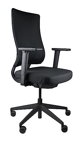 Viasit Newback All Black ergonomischer Bürodrehstuhl Bürostuhl mit Netzrücken und Verstellbarer Lordosenstütze für Büro und Home Office, viele einstellbare Funktionen