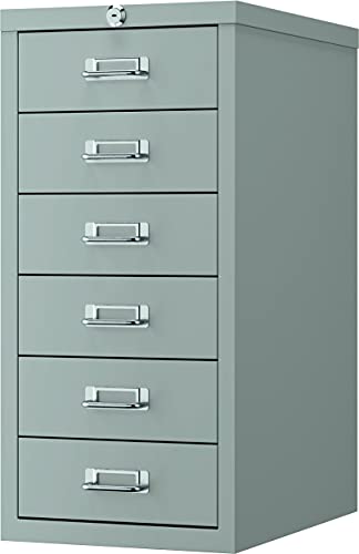 BISLEY Eco Schubladenschrank aus Metall abschließbar mit 6 Schubladen | Schrank für Büro, Werkstatt und Zuhause | Stahlschrank mit Schloss in Silber
