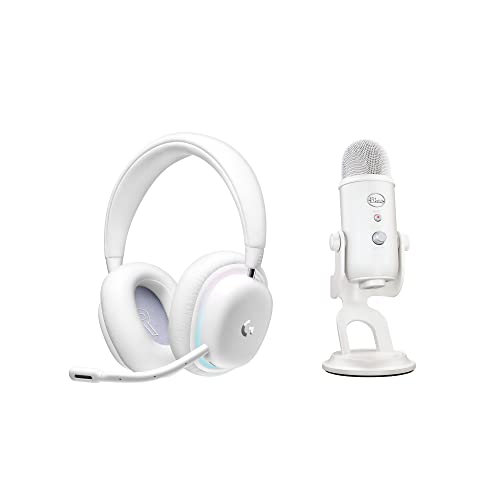 Logitech G735 Kabelloses Gaming-Headset und Blue Yeti Premium-USB-Gaming-Mikrofon Set für Streaming mit exklusiven Streamlabs Designs, kompatibel mit PC/Mac – Weiß