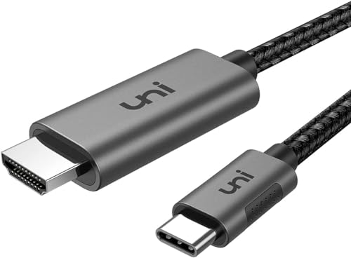 uni USB C auf HDMI Kabel [4K@60Hz],Thunderbolt 3/4 kompatibel, Aluminium+Nylon, Typ-C zu HDMI für iPhone 15 Pro/Pro Max, MacBook iPad Pro/Air, iMac, Surface Book 2, Samsung S23, Pixelbook usw. -1,8m