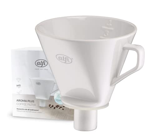 alfi AROMA PLUS, weiß, Kaffeefilter aus Porzellan, für Filterpapier Größe 4, Handfilter für Thermoskanne, wiederverwendbar, Kaffee direkt in Isolierkanne, Auslaufstutzen, spülmaschinenfest