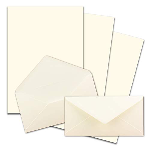 25x Briefpapier Set DIN A4 mit DIN Lang Briefumschlägen, Nassklebung - Naturweiß - mattes Schreibpapier mit Kuverts - FarbenFroh by GUSTAV NEUSER