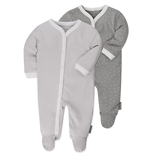 LaLoona Baby Schlafanzug Set - 2X Schlaf Strampler mit Füßen, 100% Baumwolle, schadstofffrei und Oeko-TEX® Standard 100 geprüft - Uni Punkte Grau - 50-56