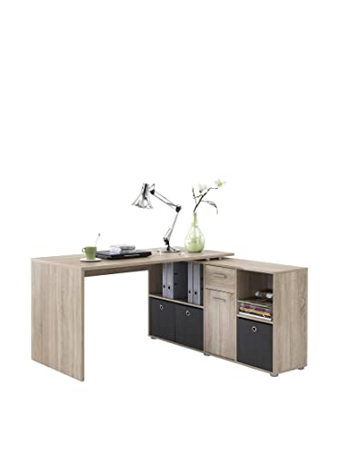 FMD Möbel, 353-001 Lexo Schreibtisch-Winkelkombination, eiche, Tisch maße 136.0 x 75.0 x 68.0 cm, Regal maße 137.0 x 71.0 x 33.0 cm (BHT)