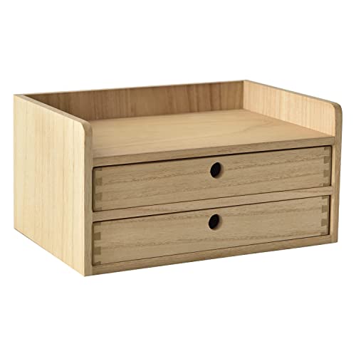 KIRIGEN Holz-Schreibtisch-Organizer mit 2 Schubladen und 1 Einlegeboden Heimarbeitsplatz Bürobedarf Holzaufbewahrungsbox Regal Etui Makeup Box Natur