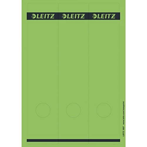 Leitz PC-beschriftbare Rückenschilder selbstklebend für Standard- und Hartpappe-Ordner, 75 Stück, Langes und breites Format, 62 x 285 mm, Papier, grün, 16870055