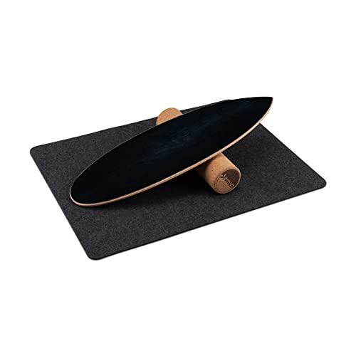 COSTWAY Balance Board aus Holz, Balancebrett, Balance Trainer Trickboard für zuhause, inkl. Korkrolle, Balance-board aus 8 hochwertigen Holzschichten gepresst (Schwarz)