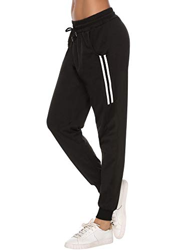 Sykooria Damen Jogginghose Sporthose Lang Yoga Hosen Freizeithose Laufhosen Baumwolle High Waist Trainingshose für Frauen mit Streifen-Streifen B-schwarz-M
