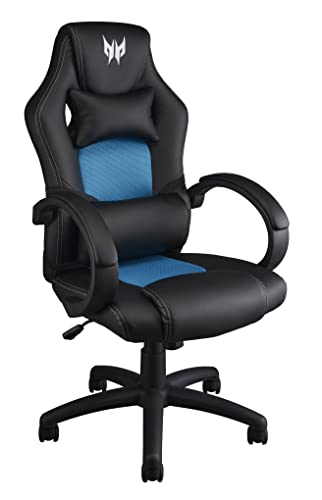 Acer Predator Rift Essential Gaming Stuhl (Lendenwirbelstütze und ergonomische Kopfstütze, ultraweiche Armlehnen, breite Sitzfläche, für Nutzer bis zu 150 kg) schwarz/blau