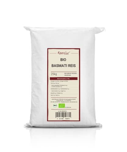 25kg BIO Basmati Reis geschält – aromatischer Basmatireis BIO ohne Zusätze – Duftreis Bio in der Großpackung