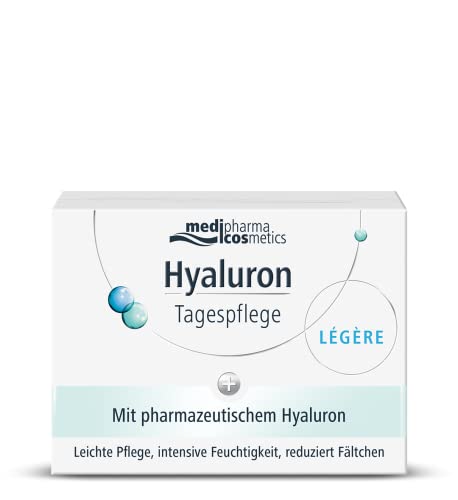 HYALURON TAGESPFLEGE LÉGÈRE 50ml von medipharma cosmetics, Hyaluron in pharmazeutischer Qualität + Hyaluron Aktiv Konzentrat spendet Feuchtigkeit und reduziert Fältchen
